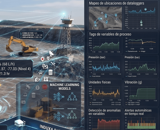 Dataloggers, tags y valores, visualizados en Grafana.
